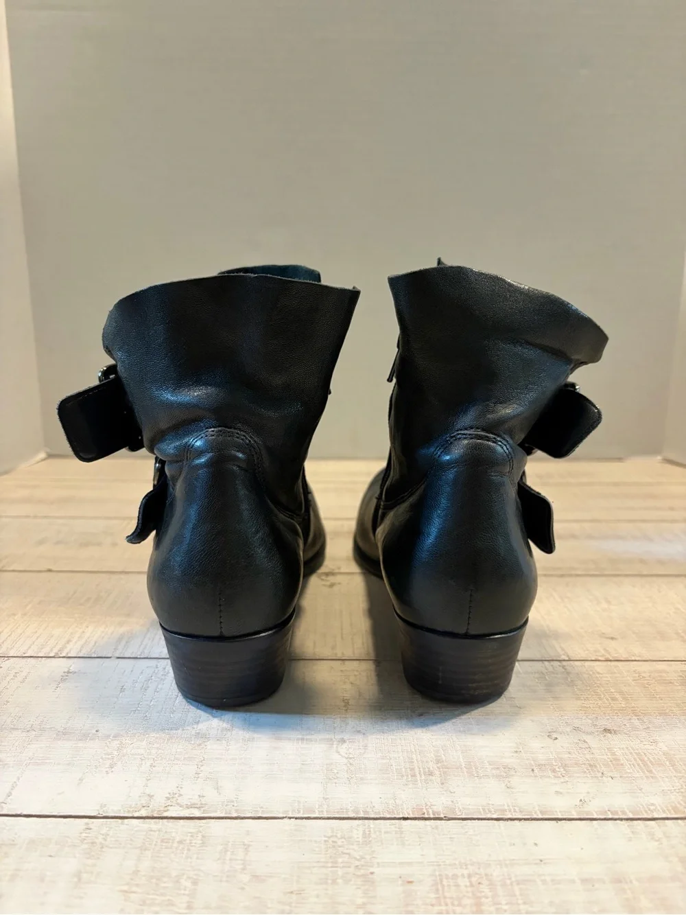 Paul Green Denver Black Leather Double Buckle Ankle Boots Size 7.5